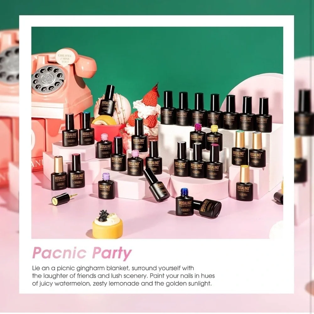 ROSALIND 30PCS Gel Nail Set, Base, Glossy, Matte and Glitter Top Coat Gel Kit‌